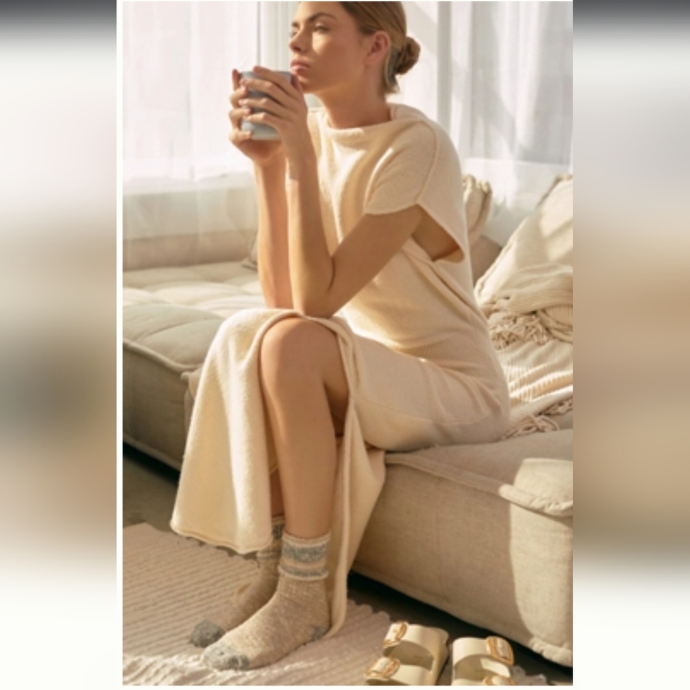 Anthropologie Cream Knit Lounge Dress